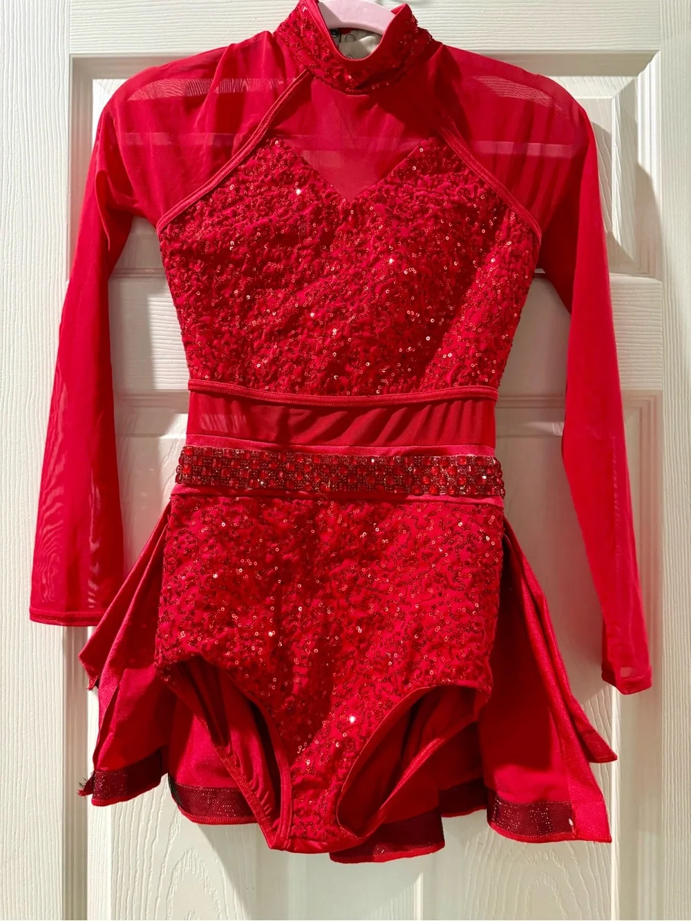 Weissman Red Sequined Long-Sleeve Dance Costume